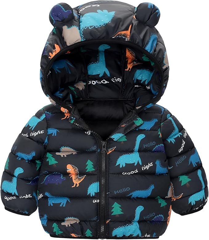 Happy Cherry Infant Baby Cute Cartoon Prints Winter Jacket Bear Ear Hood Warm Puffer Coat 6M-4T