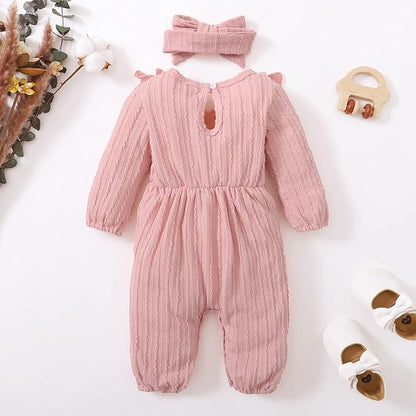 Happy Town Baby Girl Romper Infant Fall Winter Clothes Ruffle Sweater Long Sleeve Bodysuit Jumpsuit and Headband