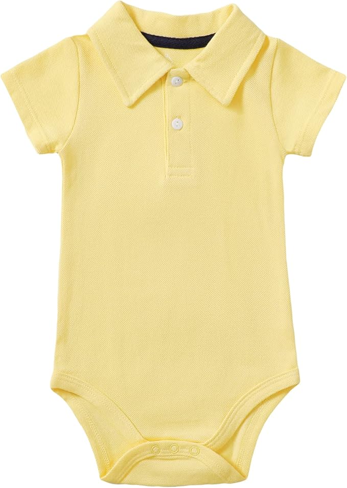 ROMPERINBOX Newborn Baby Boy Collared Onsies Polo Shirt Bodysuit Pique Solid Color Mesh Bubble Short Sleeve Romper Clothes
