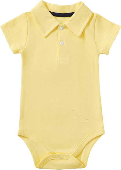 ROMPERINBOX Newborn Baby Boy Collared Onsies Polo Shirt Bodysuit Pique Solid Color Mesh Bubble Short Sleeve Romper Clothes