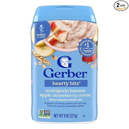 Gerber Toddler Food, Multigrain Banana Apple Strawberry Cereal, 8g Whole Grains, Iron, Zinc & Vitamin B12, Toddler Cereal, 6-Pack