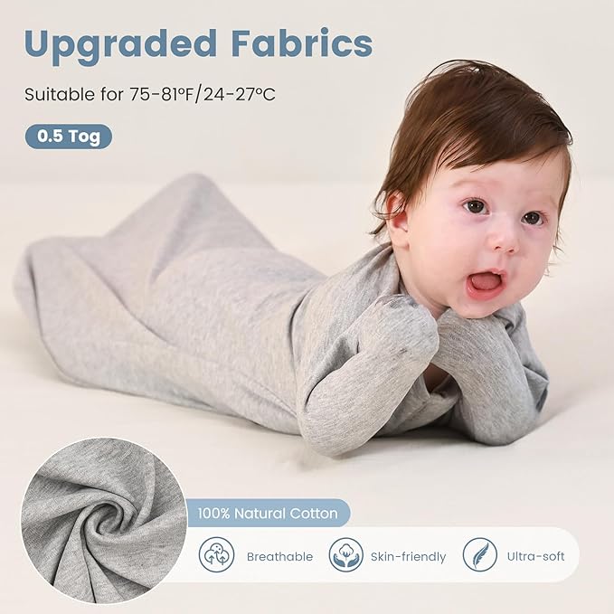 ZIGJOY Baby Transitional Swaddles for Newborns: 0.5 Tog Arms Up Sleep Sack 3-6-12 Months Soft Cotton Shark Fin 2 Way Zipper