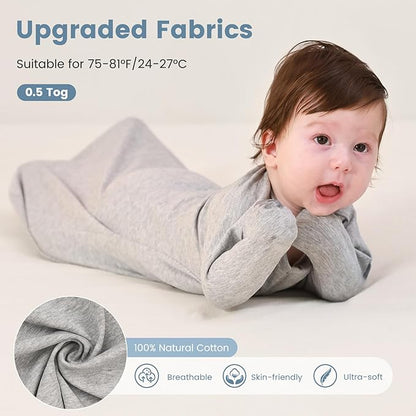 ZIGJOY Baby Transitional Swaddles for Newborns: 0.5 Tog Arms Up Sleep Sack 3-6-12 Months Soft Cotton Shark Fin 2 Way Zipper