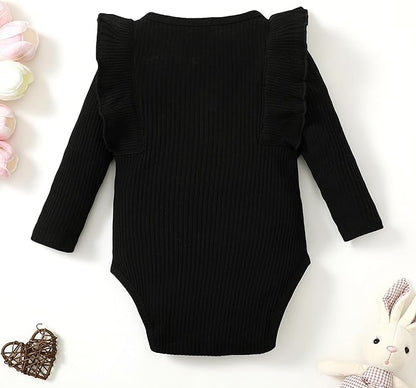 0-24M Infant Ribbed Romper Baby Girls Knit Ruffle Bodysuit Toddler Girl Solid Color Jumpsuit Holiday Shirt Tpos