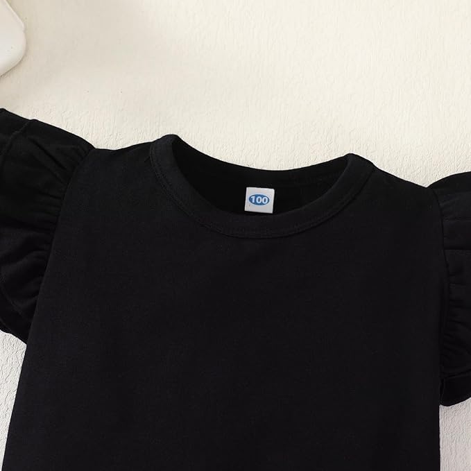 12M-14Y Toddler Baby Girls T Shirt Solid Color Blouse Ruffle Top Cotton Casual Tees Plain Shirt