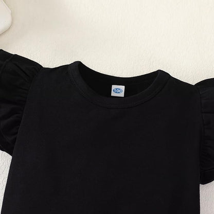 12M-14Y Toddler Baby Girls T Shirt Solid Color Blouse Ruffle Top Cotton Casual Tees Plain Shirt