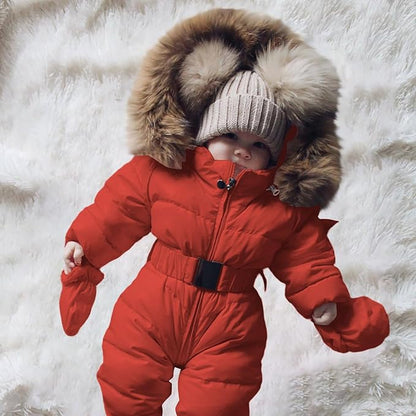 Baby Snowsuit Newborn Winter Heavyweight Water-Resistant Thickened Warm Ski Jacket Cozy Outdoor Hooded One Piece Suit