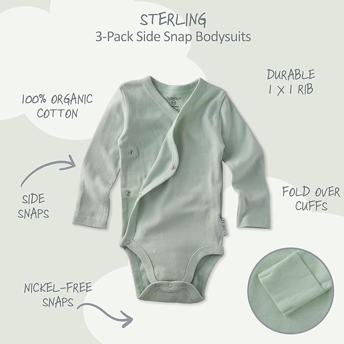 unisex-baby Sterling 3-pack Kimono Bodysuits 100% Organic Cotton Side Snap for Baby Boys & Girls