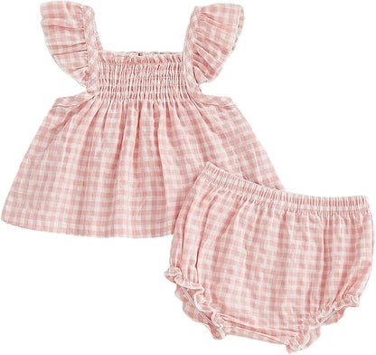 Mubineo Baby Girl Summer Clothes Cute Ruffle Tops Dress Shorts Outfits Set Infant Toddler Shrit Bloomers Princess Outfit
