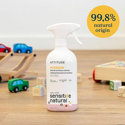 ATTITUDE Toy and Hard Surface Cleaner, Plant and Mineral Based Ingredients, Vegan, Baby and Kids Household Products, Sensitive Skin, Unscented, 27.1 Fl Oz