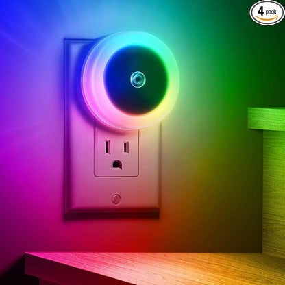 Briignite Night Light for Kids, Dynamic RGB Night Lights Color Changing, Nightlight with Light Sensors, Kids NightLights for Bedroom, Plug in Night Light for Boys, Girl NightLight, 4 Pack