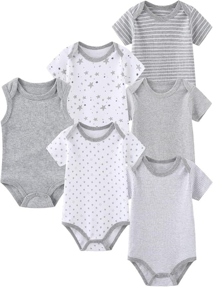 6 Pack Unisex Baby Boy Girl Rompers 0-12months Infant Short Sleeve Bodysuits New Born Soft Cotton One-Piece Clothes
