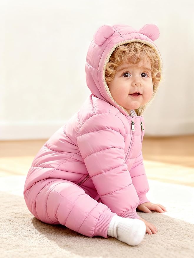 XMWEALTHY Baby Snowsuit Toddler Girl Clothes Cute Hooded Double Zipper Boys Winter Coat Unisex Romper for Infant