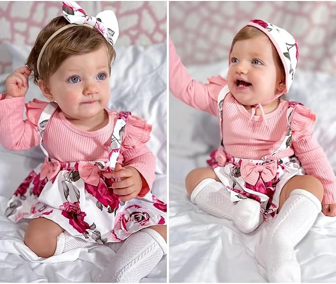 Unutiylo Preemie Newborn Baby Girl Clothes Romper Suspender Dress Fall Winter Outfits Ruffle Long Sleeve Jumpsuit