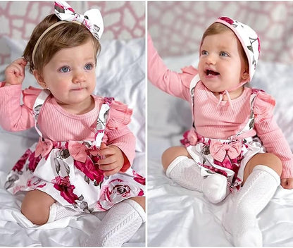 Unutiylo Preemie Newborn Baby Girl Clothes Romper Suspender Dress Fall Winter Outfits Ruffle Long Sleeve Jumpsuit