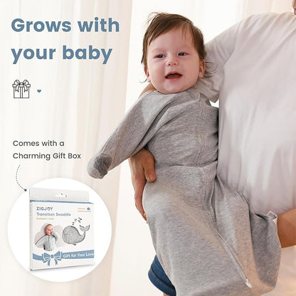 ZIGJOY Baby Transitional Swaddles for Newborns: 0.5 Tog Arms Up Sleep Sack 3-6-12 Months Soft Cotton Shark Fin 2 Way Zipper
