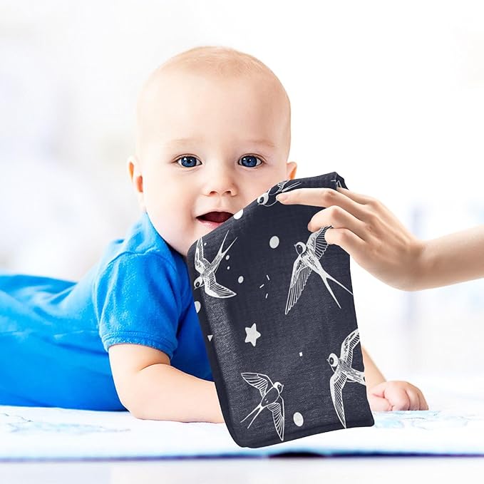 vvfelixl Baby Muslin Washcloths Swallow Bird Baby Burp Cloths Cotton Baby Face Towel for Newborn Infants Boys Girls Soft and Absorbent 11.8 X 11.8 in, 3 Pack
