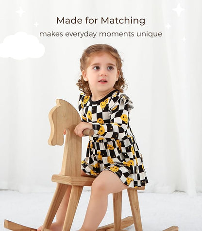Baby Girl Bodysuit Dress- Viscose Made from Bamboo, Long Sleeve Flutter Skater Dress with Bodysuit Infant Outfit