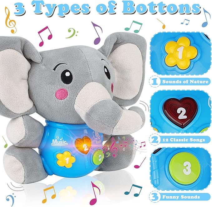 Plush Musical Baby Toys，Cute Elephant Toys for 3-6-12 Months Boys & Girls, Cute Stuffed Animal Infants Baby Toy， Elephant Baby Stuff，Toys for Infants 0-6 Months