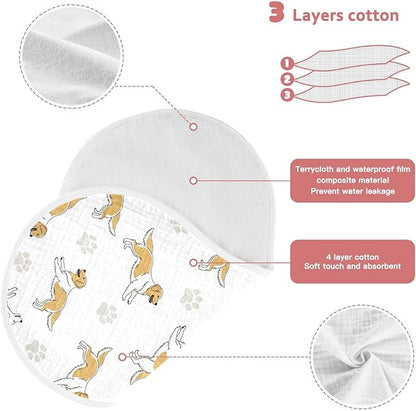 4 Pack Muslin Burp Cloths Golden Dogs Paw Prints White Cotton Baby Burp Cloths Ultra Absorbent Soft Burping Cloth Washcloths for Newborn Baby Boys Girls 22x11 Inch