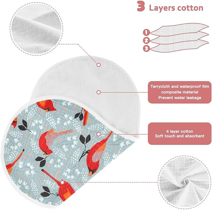 vvfelixl Muslin Burp Cloths Cardinals Bird Baby Washcloths for Baby Girl Boys 2 Pack