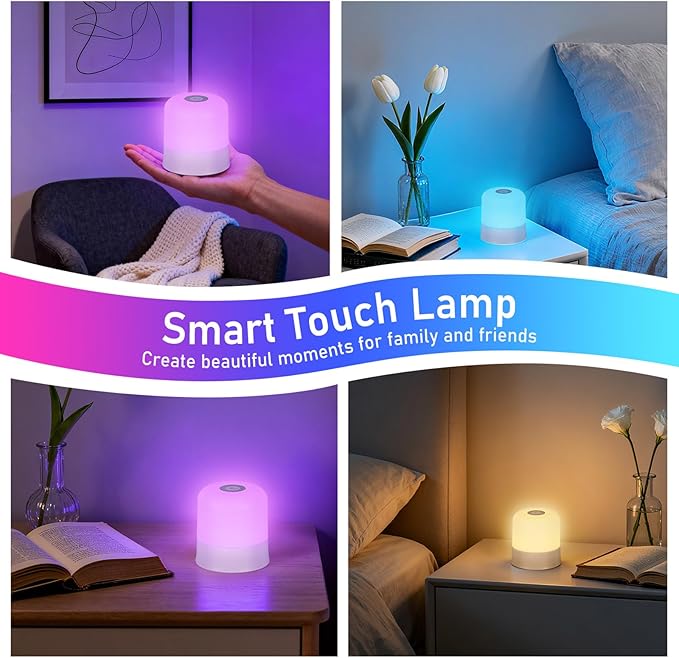 Night Light Bedside Lamp with Touch and Remote Control, 13 RGB Colors Changing 5 Brightness Dimmable Table lamp, Rechargeable Portable Desk Lamp for Baby Kids Nursery Bedroom Outdoor Camping
