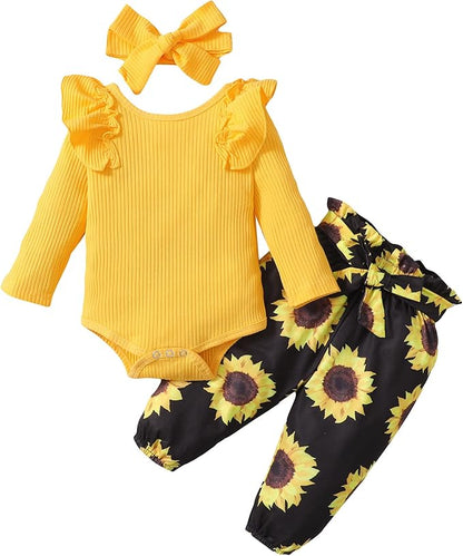 Newborn Baby Girl Clothes Infant Girl Outfits 0 3 6 12 18 Months Clothes for Girls Headband Clothing Set