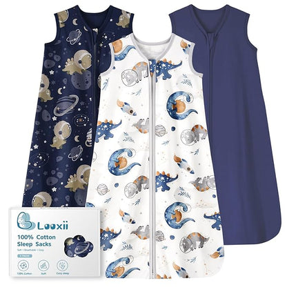 Looxii Baby Sleep Sack 0.5 TOG, 100% Cotton 3 Pack Wearable Blanket Baby Sleep Bag for Newborn Infant, 2-Way Zipper Lightweight Toddler Sleeping Sack 18-24 Months