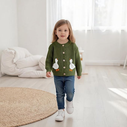 Baby Girl Cardigan Sweater Toddler Goose Embroidered Button Down Knit Sweaters Fall Winter Knitwear Jacket Clothes