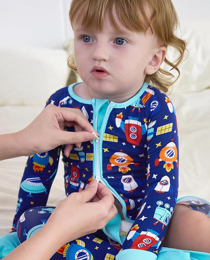 Bamboo Viscose Baby Convertible Footie Pajama, Zipper Pajamas for Baby Boys & Girls, Sleep & Play Footed Pjs