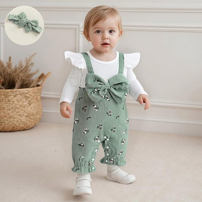Infant Baby Girl Fall Outfit Romper Cherry Print Fake Two Pieces Patchwork Bow Jumpsuit Newborn Winter Clothes