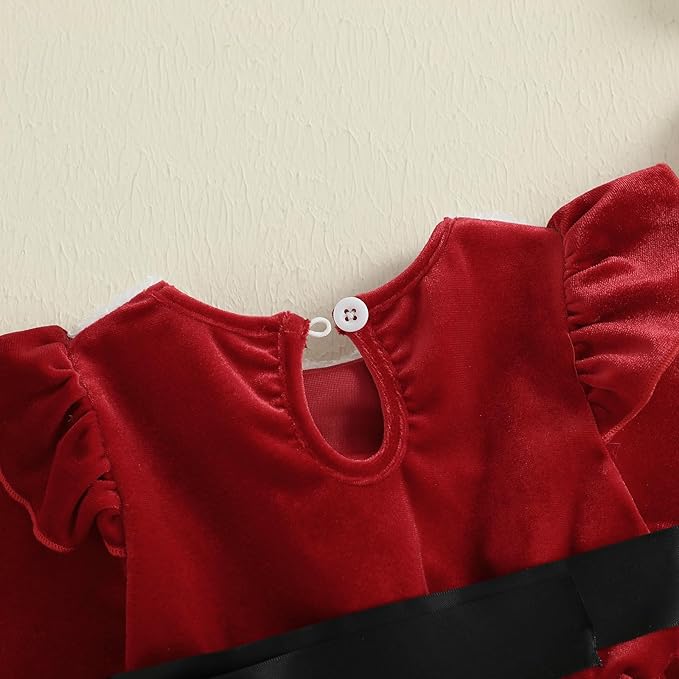 Newborn Infant Baby Girl Christmas Clothes Santa Claus Romper Dress Fur Trim Velvet Jumpsuit Bodysuit Hat Costume