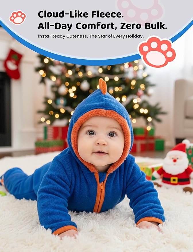 PATPAT Fleece Hooded Footed Clothes, Soft Warm Footie Covers, Car Seat Friendly, Easy Zip,Cute Romper Newborn Infant Jumpsuit
