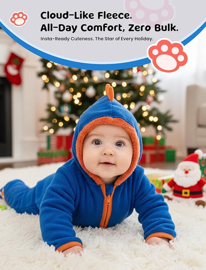 PATPAT Fleece Hooded Footed Clothes, Soft Warm Footie Covers, Car Seat Friendly, Easy Zip,Cute Romper Newborn Infant Jumpsuit