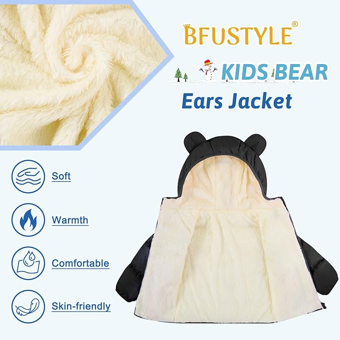 BFUSTYLE Baby Toddler Coat Boys Girls Bear Ear Hooded Puffer Jacket for kids 6M-5T