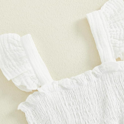 Thorn Tree Baby Girl Summer Clothes Newborn Outfit Ruffle Romper Infant Baby Dress Bow Headband Solid Cute Outfits Girls