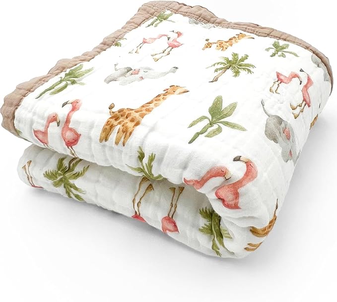 Organic Cotton Muslin Baby Blanket for Boys and Girls - Luxurious Soft Toddler Quilt for Swaddling - Gender Neutral Blanket - Baby and Toddler Gift - Jungle