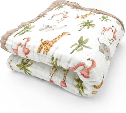 Organic Cotton Muslin Baby Blanket for Boys and Girls - Luxurious Soft Toddler Quilt for Swaddling - Gender Neutral Blanket - Baby and Toddler Gift - Jungle