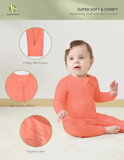 Baby Zippered Rompers Newborn Pajamas Sleepers Long Sleeve Jumpsuits Infant Zipper Romper-Viscose from Bamboo