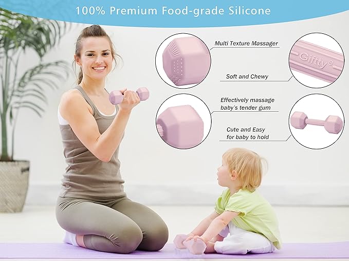 Baby Dumbbell - Silicone Infant Rattle Teether, Toddler Sensory Toy, Durable Safe Exercises Workout Weight - Great Gift for Girls and Boys (1pcs - Black)