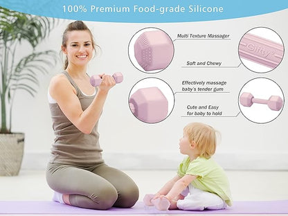 Giftty Baby Dumbbell Infant Rattle Silicone Teething Toy Teether Infants Toddler Sensory Toy Exercises Weight - Made of 100% Food-Grade Silicone, Safe for Baby Boys and Girls (1pcs 4.8oz - Blue)