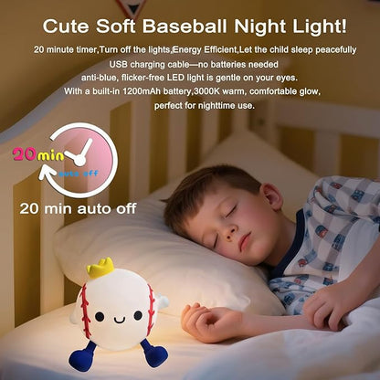 DREAMING MY DREAM Baseball Night Light,Cute Silicone Squishy Novelty LED Night Lamp, Touch Lamp with 2 Levels Dimmable 20Min Timer,for Nursery Bedroom Kids Room Boys Girls Gifts