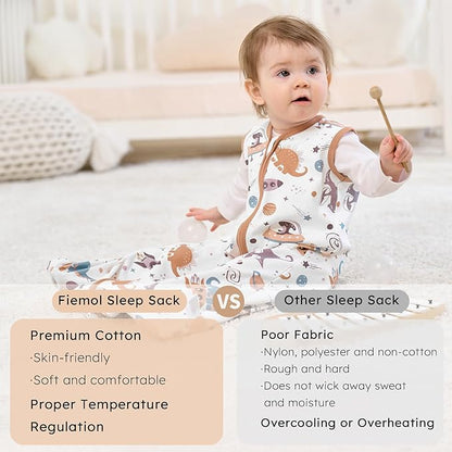Baby Sleep Sack 18-24 months, 100% Cotton Sleeping Sack for Newborn and Infant, 3 Pack Baby Wearable Blanket for Boy and Girl, 0.5 Tog Lightweight Double Zipper Sleep Bag Coffee Dinosaur Planet