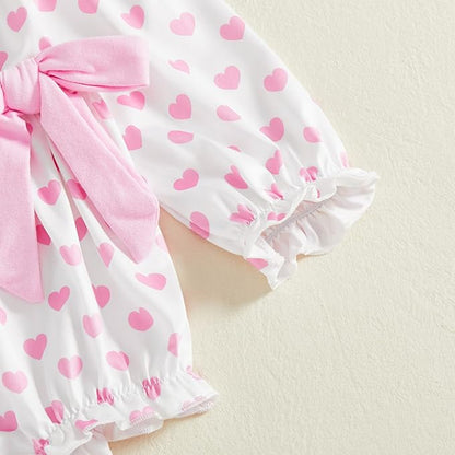 WASAIGOOD Newborn Baby Girl Valentines Romper Infant Doll Neck Bubble Sleeve Bodysuit Heart Outfit Baby Valentines Day Onesie