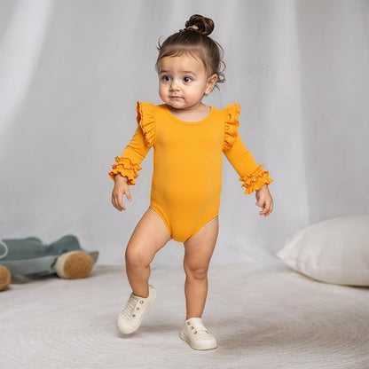 Baby Girl Solid Color Romper Infant Ruffle Sleeve Bodysuit One Piece Outfit Toddler Jumpsuit clothes
