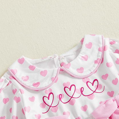 WASAIGOOD Newborn Baby Girl Valentines Romper Infant Doll Neck Bubble Sleeve Bodysuit Heart Outfit Baby Valentines Day Onesie