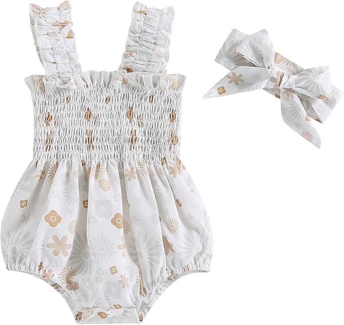 Newborn Baby Girl Bodysuit Sleeveless Halter Frill Romper One-piece Jumpsuit with Headband Summer Clothes Set