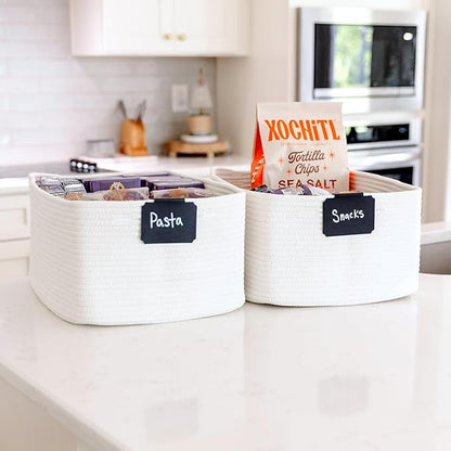 NaturalCozy Storage Baskets 16.8”x13”x7.6” Cotton Rope Woven Baskets for Organizing 3-Pack | Toy Storage Bins | Basket for Shelves, Laundry, Blanket, Clothes, Closet, Kitchen, Bathroom, Gifts