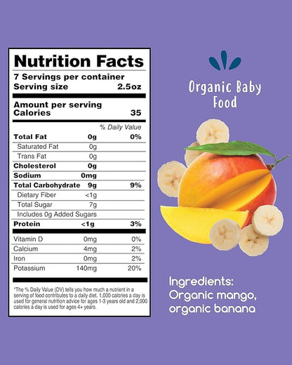 Amara Organic Baby Food - Stage 2 - Tropical Mango - Baby Cereal to Mix With Breastmilk, Water or Baby Formula - Shelf Stable Baby Food Pouches Made from Organic Fruit - 14 Pouches, 3.5oz Per Serving