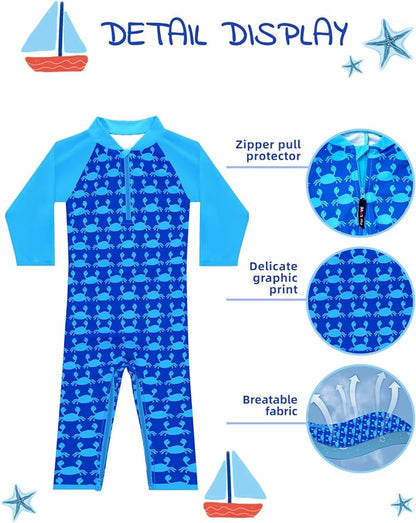 weVSwe Baby Toddler UPF 50+ Sun Protection Rash Guard Long Sleeve Swimsuit with Crotch Zipper
